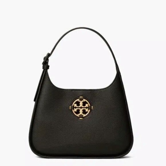 Tory Burch Miller Small Hobo Bag Leather Black Gold Shoulder Handbag Purse NEW - Picture 8 of 8